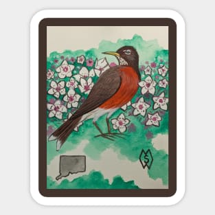 Connecticut state bird and flower, the robin and mountain laurel Sticker